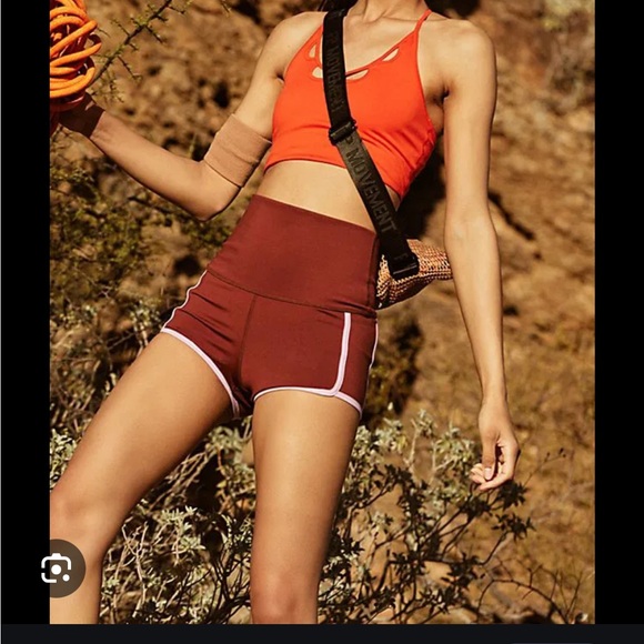 Free People Movement Island Time High-Waisted Argon Brown Shorts with White Trim - Picture 6 of 8